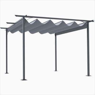 Outsunny 11.5' X 11.5' Retractable Pergola Canopy, Outdoor UV Protection & Sun Shade, Steel Frame For Garden, Grill, Patio, Backyard