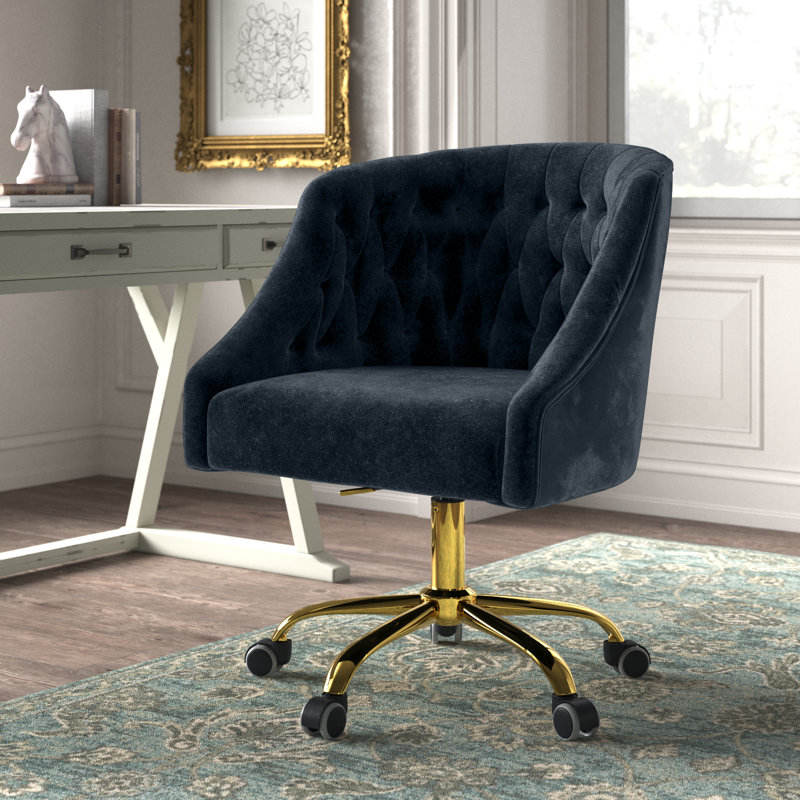 Chaise de travail en velours Doreen, Velours noir