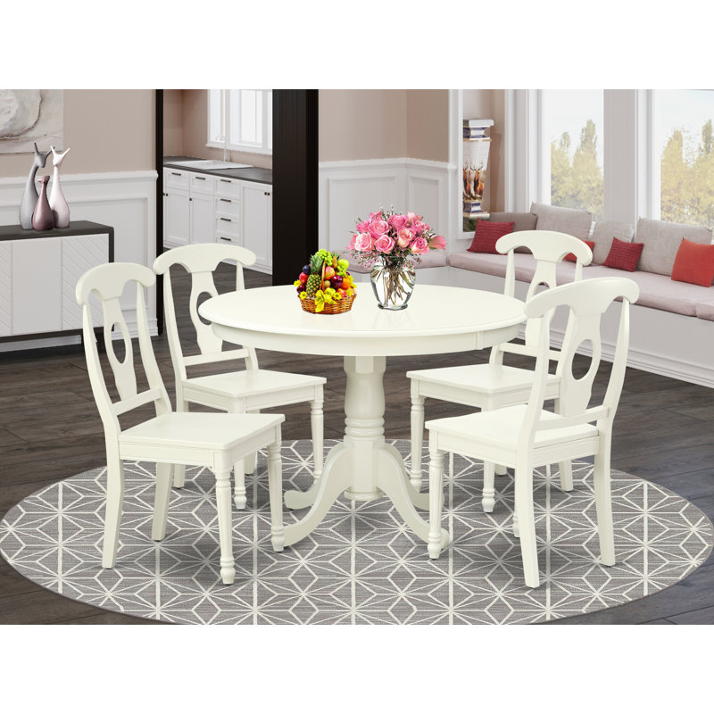 5 Piece Dining Room Table Set Includes a Round Kitchen Table with Pedestal and 4 Dining Chairs, Linen White, Linen White