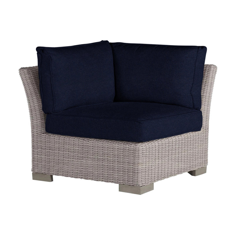 Club Woven Patio Lounge Chair with Cushions, Oyster, Welt, Linen Navy