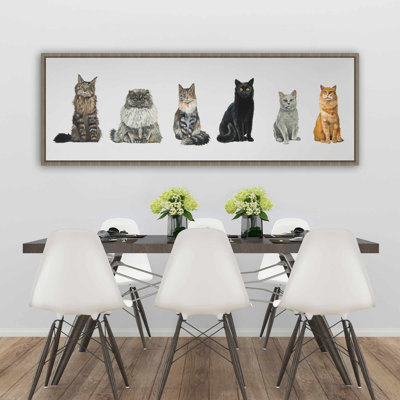 Six chats alignés - Toile encadrée beige pour la décoration intérieure