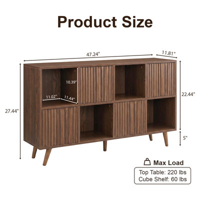 Bookcase 8 Cube Storage Organizer,Bookcase Storage Cabinet with 4 Doors, Freestanding Cube Shelf Organizer for Books Decor in Living Room Bedroom Office,Walnut