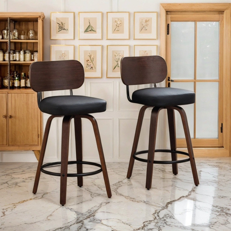 Ensemble de 2 tabourets de bar pivotants Afor, Bois brun foncé