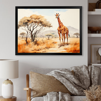 «Orange Orange Beige Girrafe Walk in African Landscape», reproduction sur toile