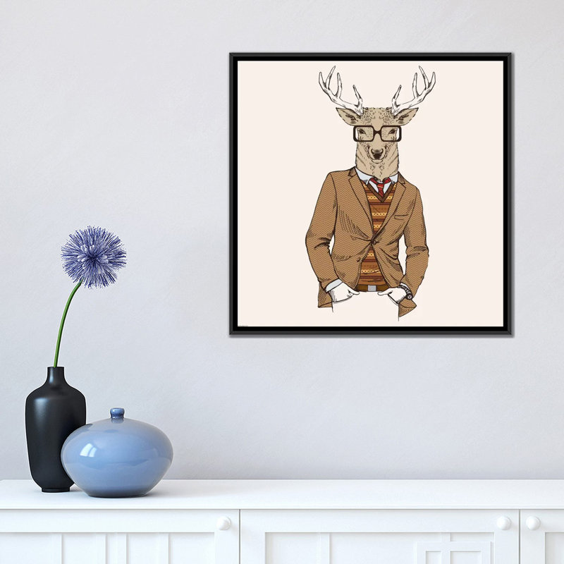 " Deer-Man I " by GraphINC, 18" H x 18" W x 1.5" D, Black Framed Canvas, No Mat