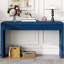 Console rustique, tiroirs cannelés, bleu marine, placage frêne, pieds réglables, idéale pour le sol, plateau, rangement avec tiroirs, base bleu marine, en bois, pour salon ou couloir, support de plateau, capacité