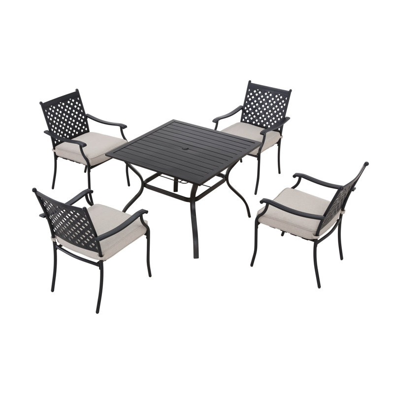 Ensemble de salle à manger d'extérieur 5 pièces pour chaises de patio avec trou pour parasol, Beige