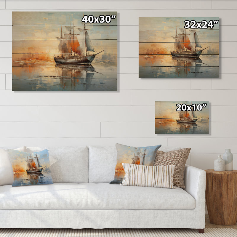 Cannet bateau abstrait symphonie maritime IV sur bois, H 24 po x l 32 po x P 0,78 po