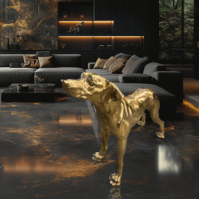 Golden Pointer Dog Sculpture- A Rare Handmade Italian Masterpiece Of Brass And Bronze