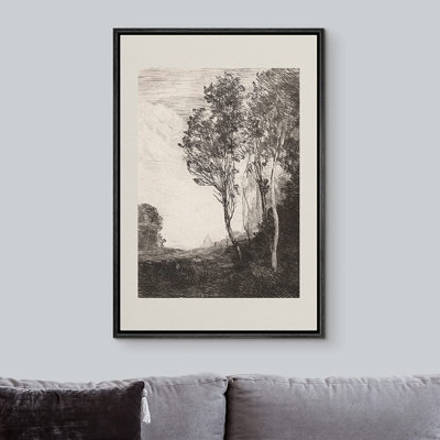 Rustic Countryside " Dark Country Tree Field Forest Nature " Graphic Art Print