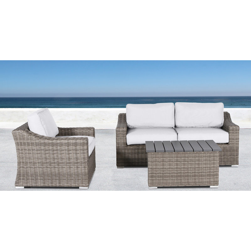 Deshira Fully Assembled 4 Piece Sofa Seating Group with Sunbrella Cushions, Mixed Gray