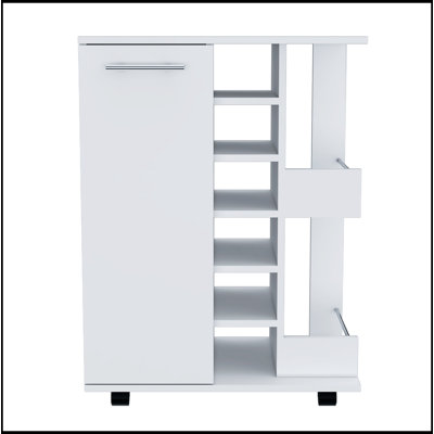 Chariot-bar à 2 tablettes et 6 compartiments Bartlet avec division, parfait pour le rangement organisé et la mobilité facile dans n'importe quelle maison.