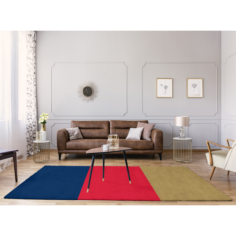 Tapis à rayures bleu marine/rouge/doré, Rectangle 8 pi x 10 pi