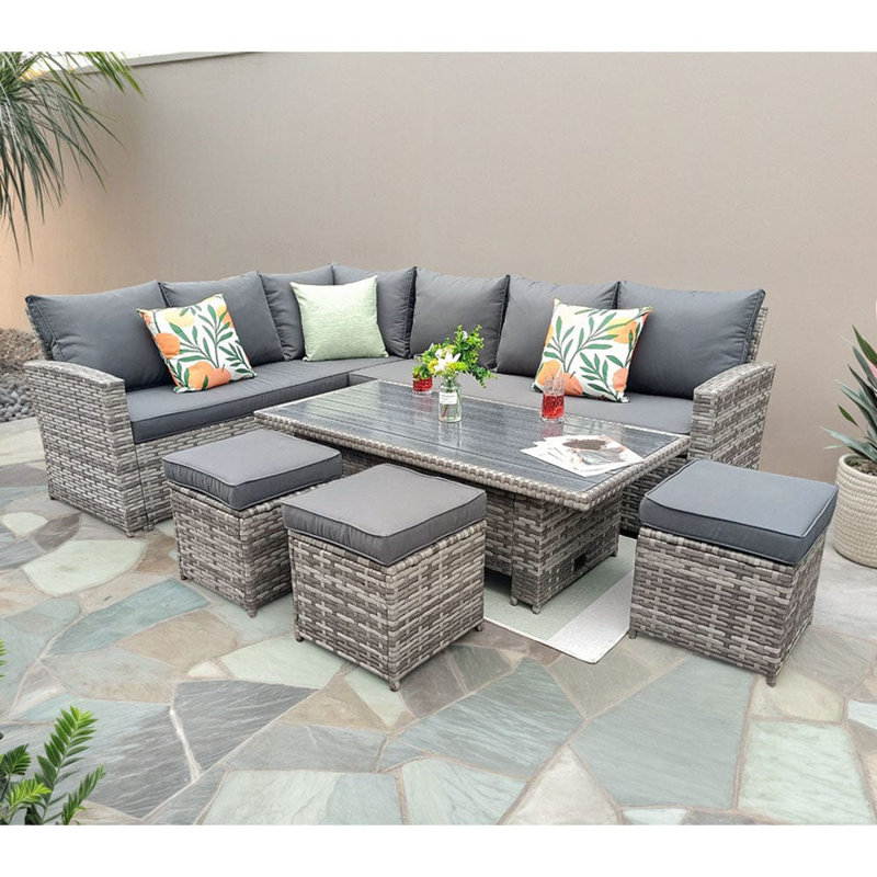 Rosen Wicker 9 - Person Garden Lounge Set with Cushions, Grey