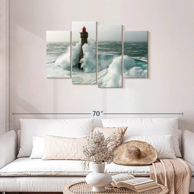 " Lighthouse In A Storm " 4 - Pieces, 27" H x 43" W x 1.25" D