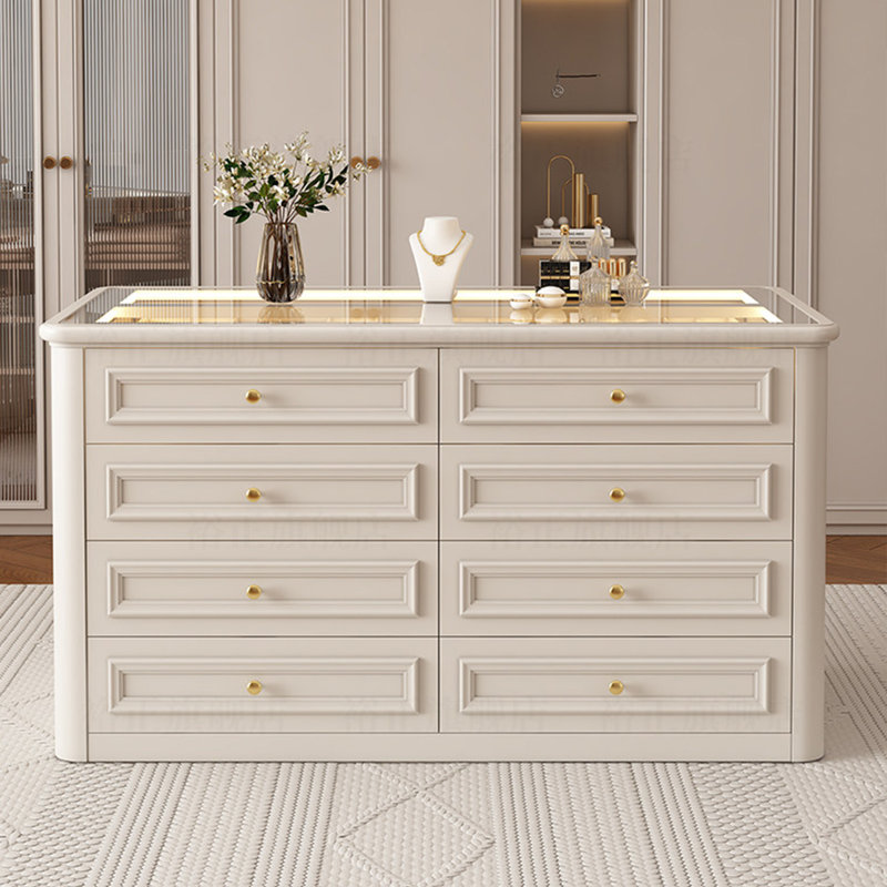 Vitrine à bijoux 39,37 po beige avec compartiments de rangement de style tiroir