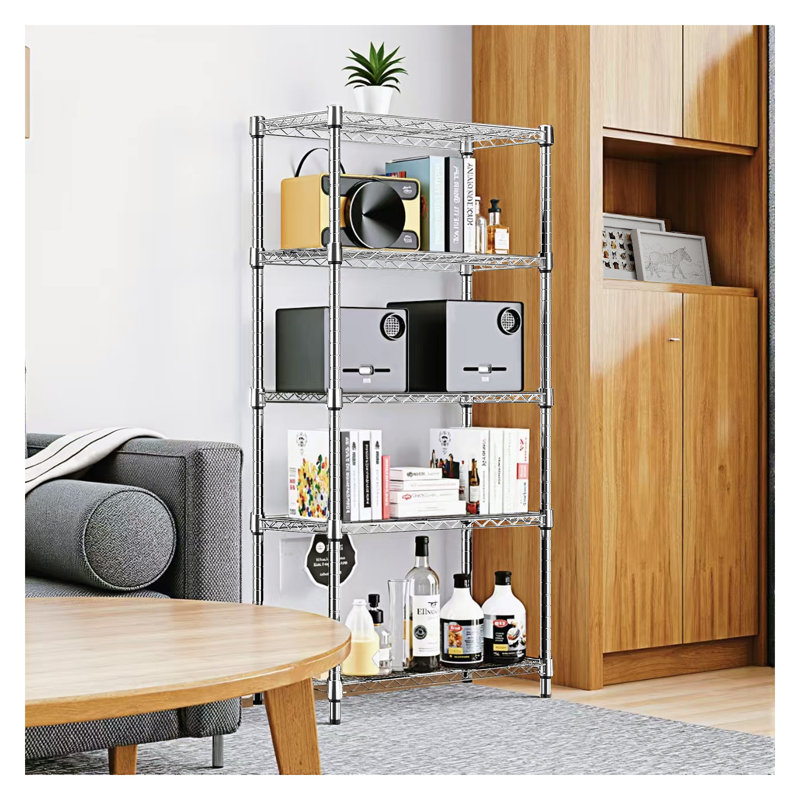 Étagère robuste à 5 niveaux en acier 1250 lb, support de rangement utilitaire réglable pour le garage, la cuisine et le bureau, chrome (P 13,8 po x l 23,6 po x H 62,4 po)