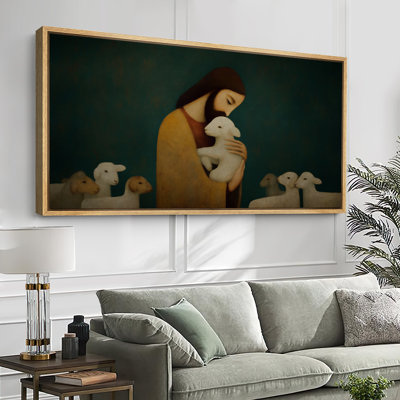 Religious Shepherd And Lamb Artwork Extra Large Pictures Framed Canvas Print Wall Art