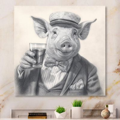 Pig Having A Drink II - Animals Metal Art Print