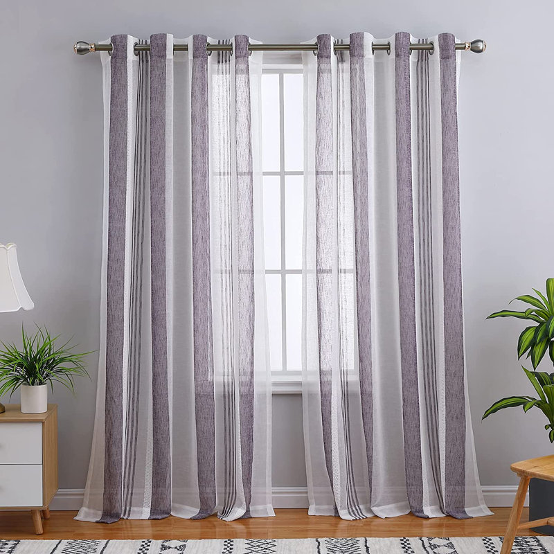 Rideaux en lin Torosian, Mauve / Blanc, L 52 po x L 54 po