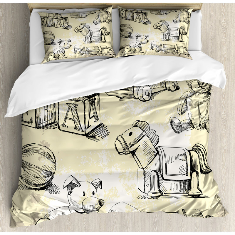 Ensemble de housse de couette rétro, Housse de couette très grand + 2 taies décorativ