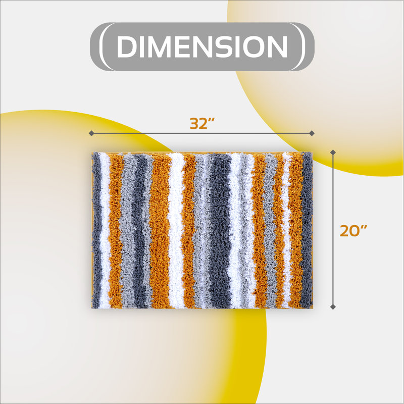 Griffie 100% Polyester Bath Rug Stripe Pattern with TPR Backing Machine Washable Soft & Absorbent Bathroom Rug, Yellow