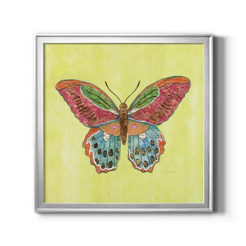 Papillon sur fond vert - reproduction d'art sur toile, H 17,5 po x l 17,5 po x P 1,5 po, Argent