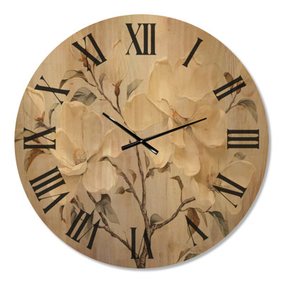 Grande horloge murale ronde en bois Magnolia