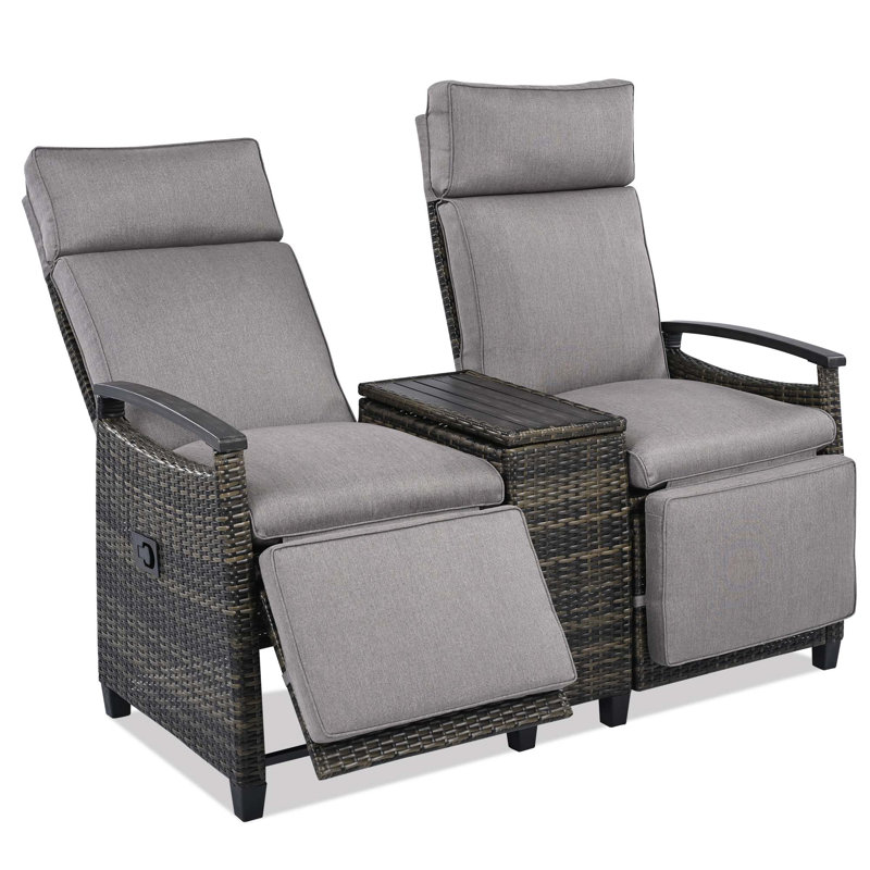 Ensemble de chaise longue d'extérieur en osier à dossier réglable, Gris clair, Gris