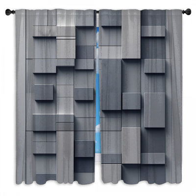 Rideaux géométriques à blocs géométriques gris obscurcissant et obscurcissant - 2 panneaux