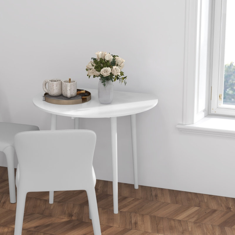 Dining Table with Wood Base, White / Natural Wood