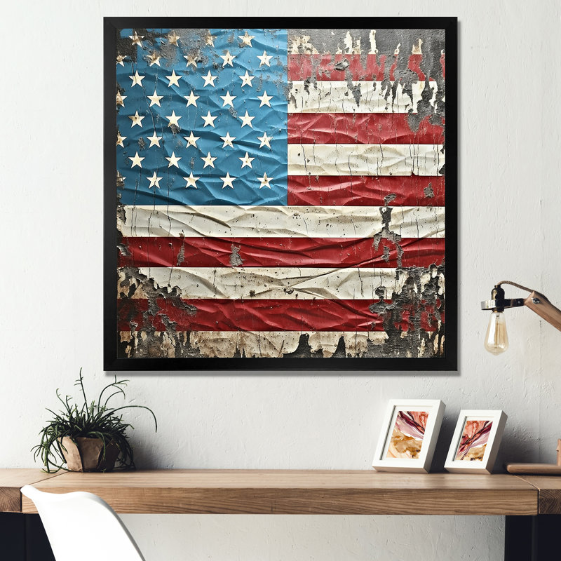 Drapeau américain rétro Liberty II - drapeau, art mural, Cadre flottant noir, H 16 po x l 16 po x P 1 po