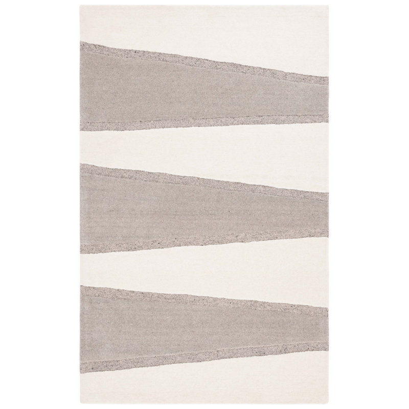 Kessa Hand Tufted Wool/Cotton Rug in Ivory/Grey, Rectangle 5' x 8'