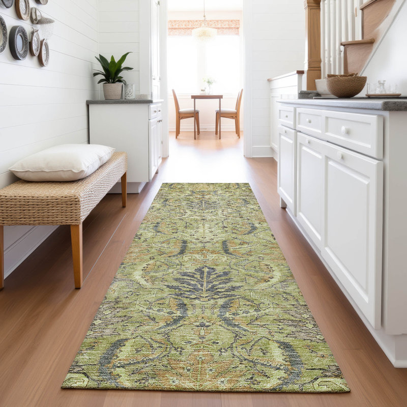 Premium Machine Washable Dahl AMF1082 Damask Rug, Runner 2'3" x 7'6"