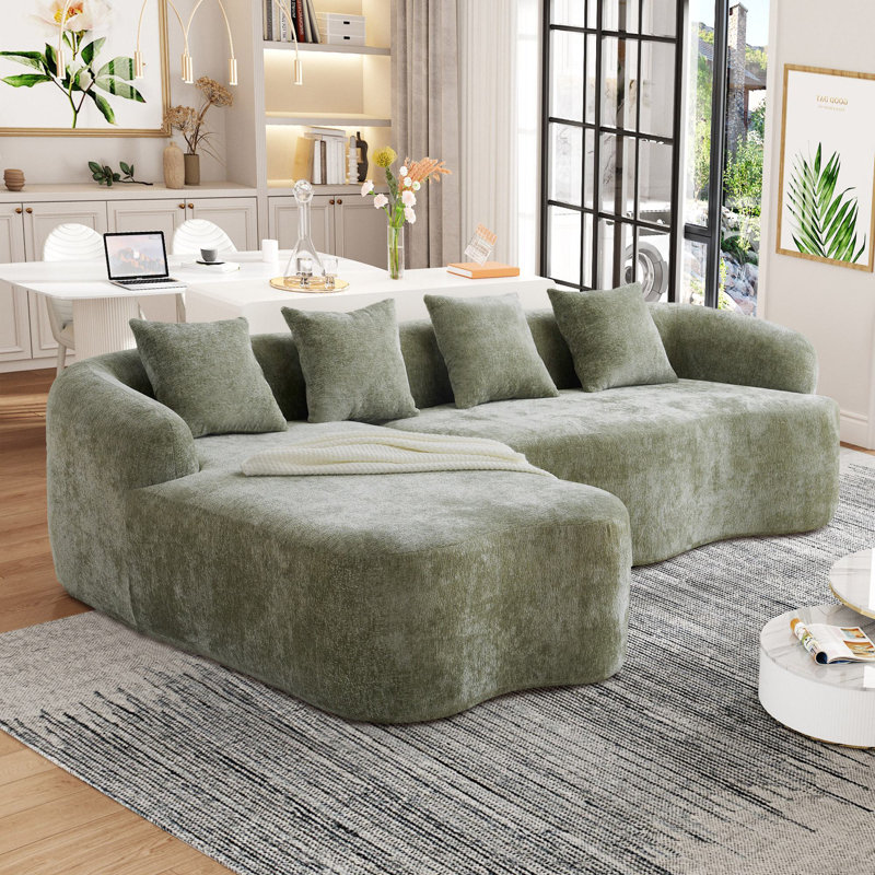 Canapé modulaire en forme de L en chenille de 104,7 po Boneless Mahwah, Vert