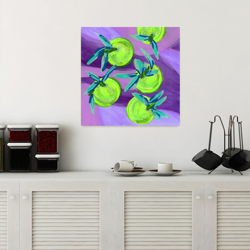 Clémentine Dopamine chartreuse audacieuse, abstraite, lavande, fruits, paysage, art mural, H 18 po x l 18 po