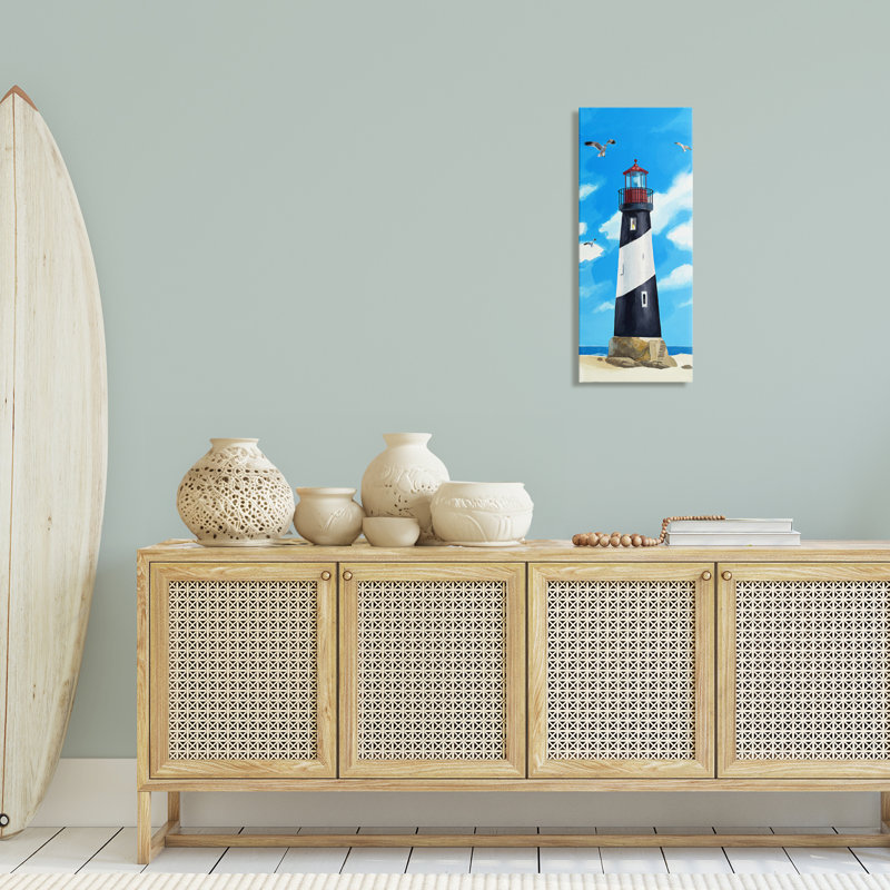 Art mural sur toile "Phare sur la plage" par Lucca Sheppard, H 30 po x l 13 po