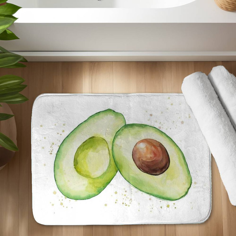 Watercolor open avocado Bath Mat with Non-Slip Backing - Quick Dry Memory Foam Bathroom Rug - Absorbent - Modern Plush Spa-Style - Machine Washable
