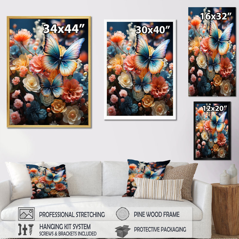 Floki " Meadow I ", 44" H x 34" W x 1.5" D, Gold Floater Framed