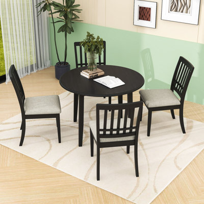 Ensemble de salle à manger 5 pièces à abattants avec table pliante en bois et 4 chaises rembourrées à dossier en lattes