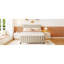 Lit plateforme double en velours avec lit gigogne double beige-129523305
