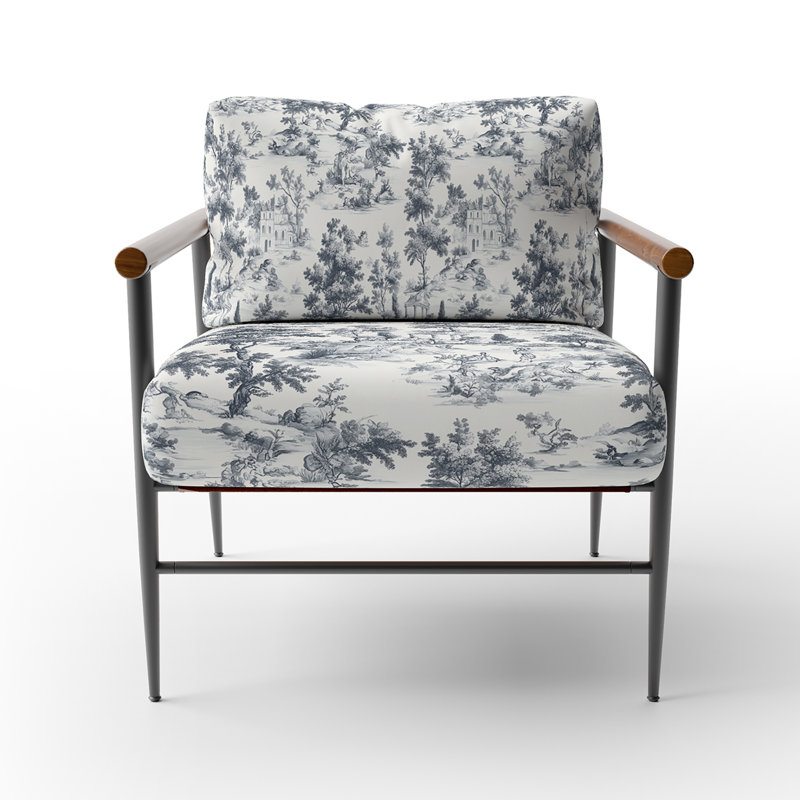 Chaise d'appoint moderne - Fauteuil noir délavé, Bras ronds bruns