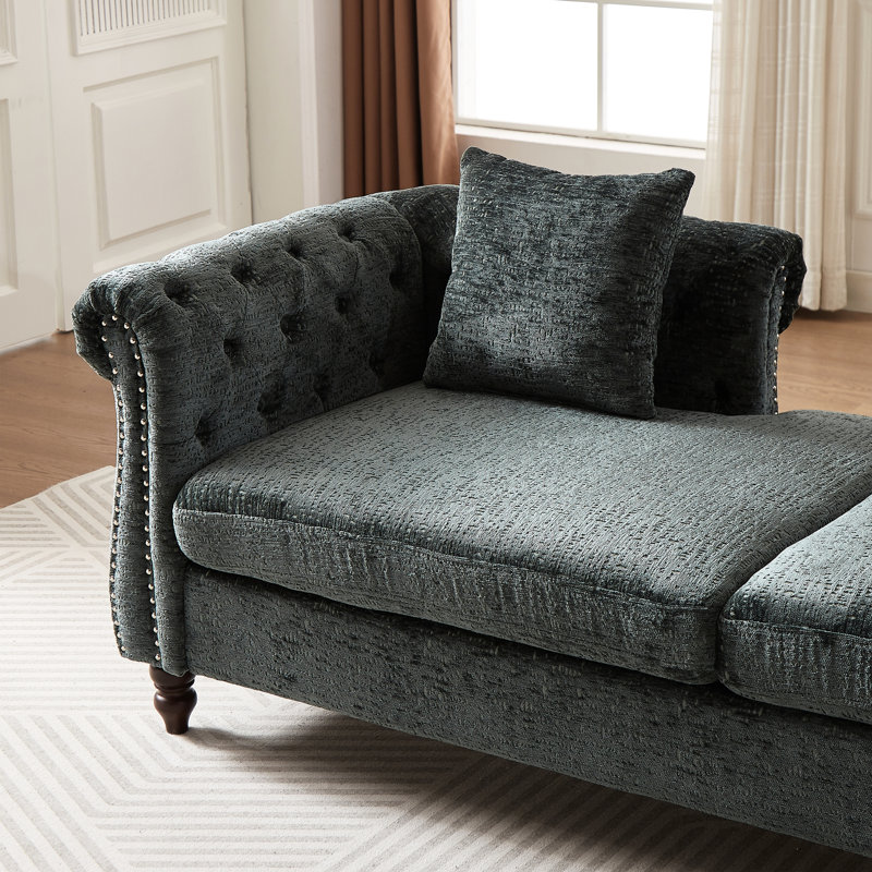 81-inch Chenille Chaise With Button Seat And Back, Nailhead Trim, Rolled Arms For Living Room, Lounge Office, 1 Face-face Grace, 2 Pillows,