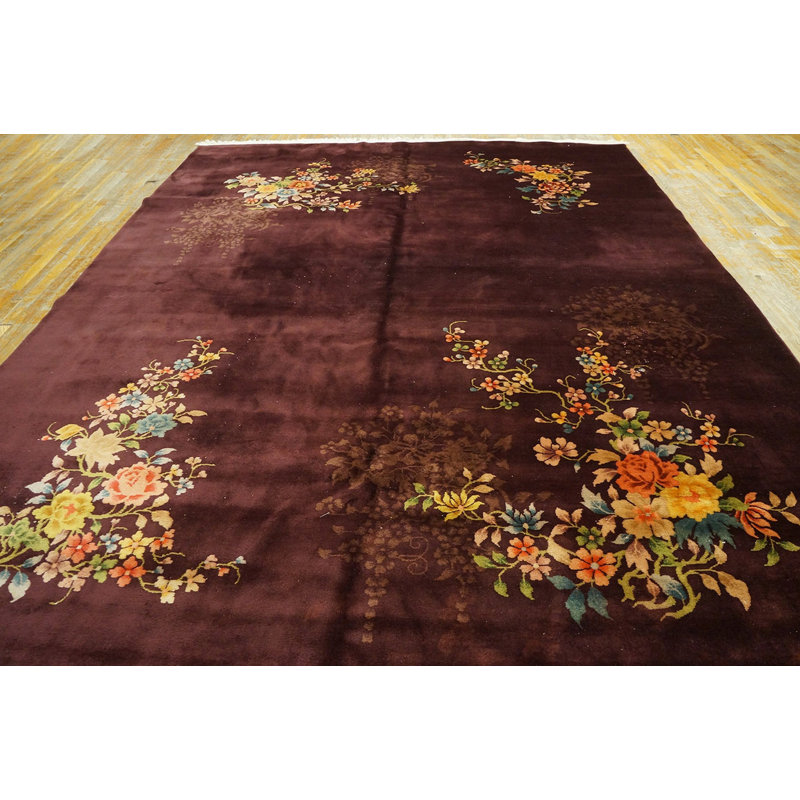 Hand Knotted Pile Wool Rectangle Purple / Lavender Mauve 1920s Antique Rug