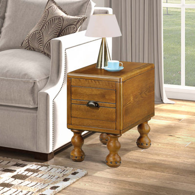 Table de bout en bois massif, table de bout rectangulaire étroite de 23,6 po avec tiroir, table de chevet rétro pour petits espaces, salon, chambre à coucher, assemblage facile