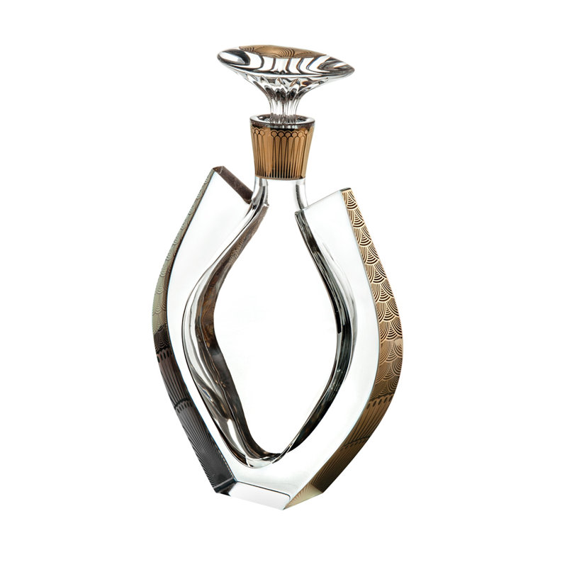 Gold Handcrafted Crystal Whisky Decanter with Glass Case