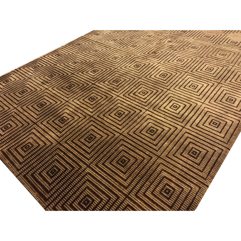 Tapis chameau et crème noué à la main de haute qualité