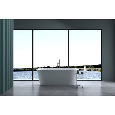 60'' Freestanding Acrylic Soaking Bathtub With Toe-Tap Chrome Drain And Classic Slotted Overflow