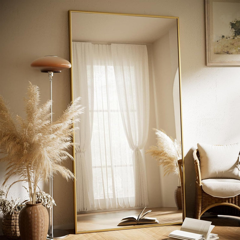Large Full Length Mirror 78" x 35" - Shatterproof Floor Full Body Mirror with Aluminum Alloy Frame, Freestanding, Hanging, or Wall-Leaning, for Bedroom, Living Room, Dressing Room, Gold