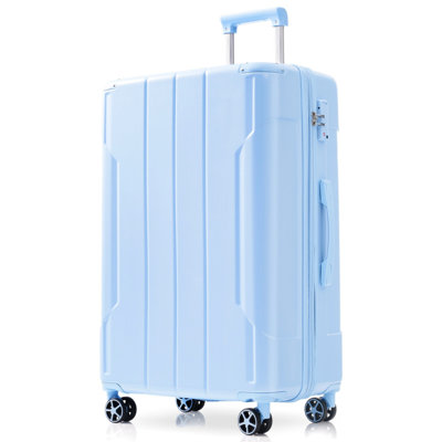 Valise rigide, valises légères en plastique durable avec roulettes doubles, bagage de voyage à carreaux extensible de 24 pouces (bleu ciel)